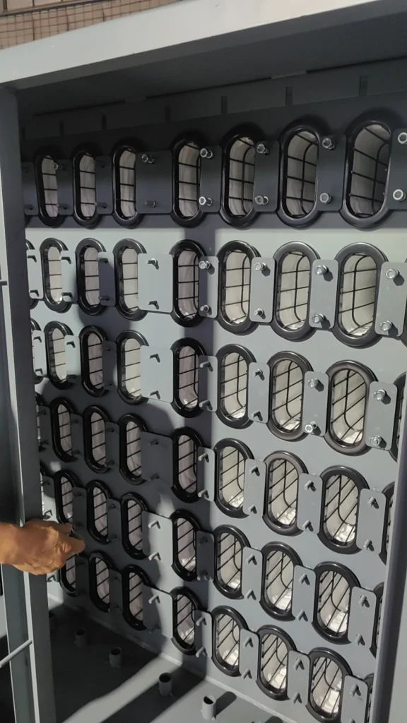 cement bag filter internal inspection with filter bag openings and support cages