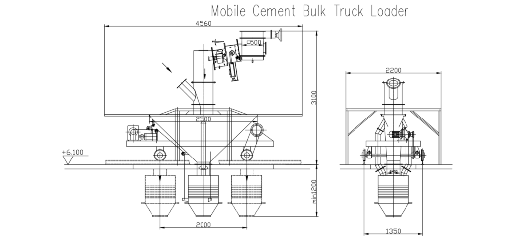 Mobile cement bulk truck loader layout and dimension drawing