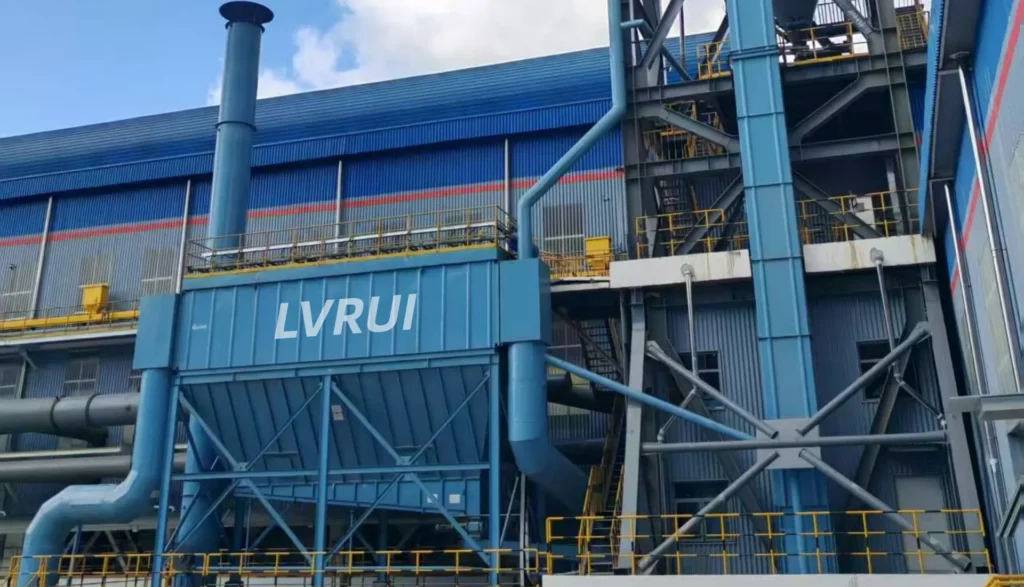 PPCS bag filter installation at an industrial plant with connected dust collection ductwork