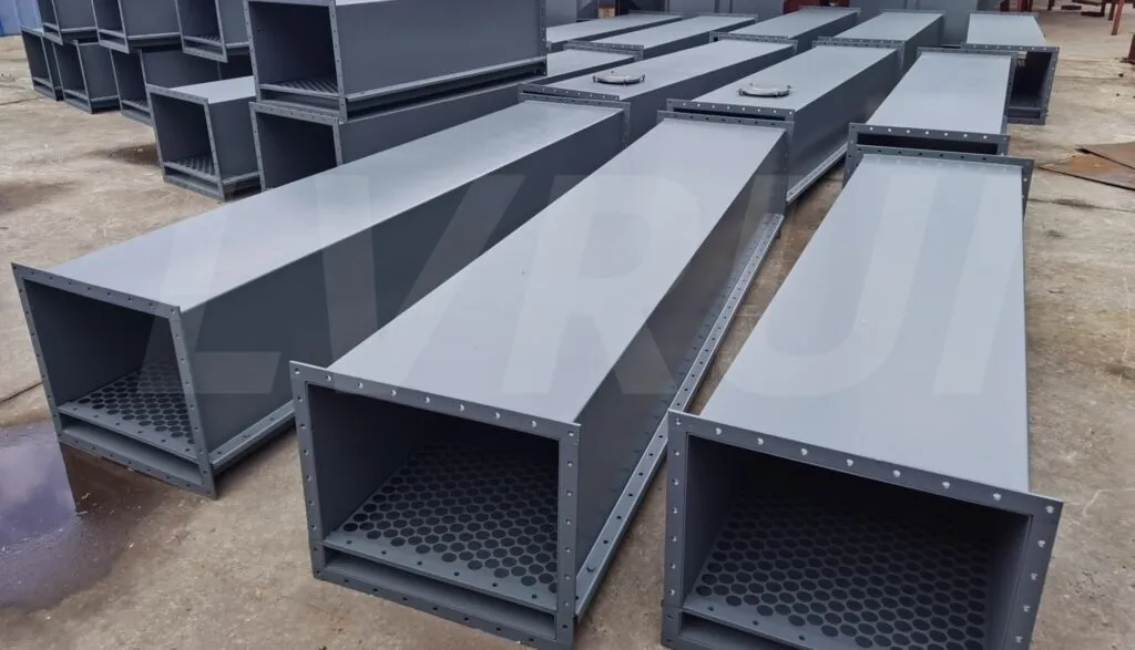 Air slide conveyor sections with perforated air slide fabric used for cement and bulk powder conveying