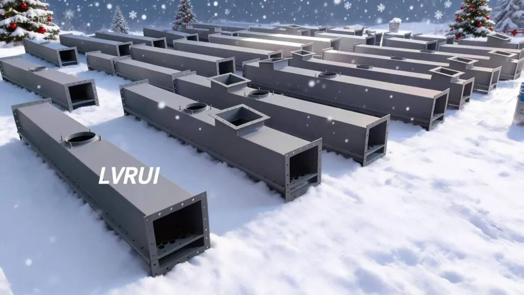 LVRUI industrial conveyor components stored outdoors in winter conditions