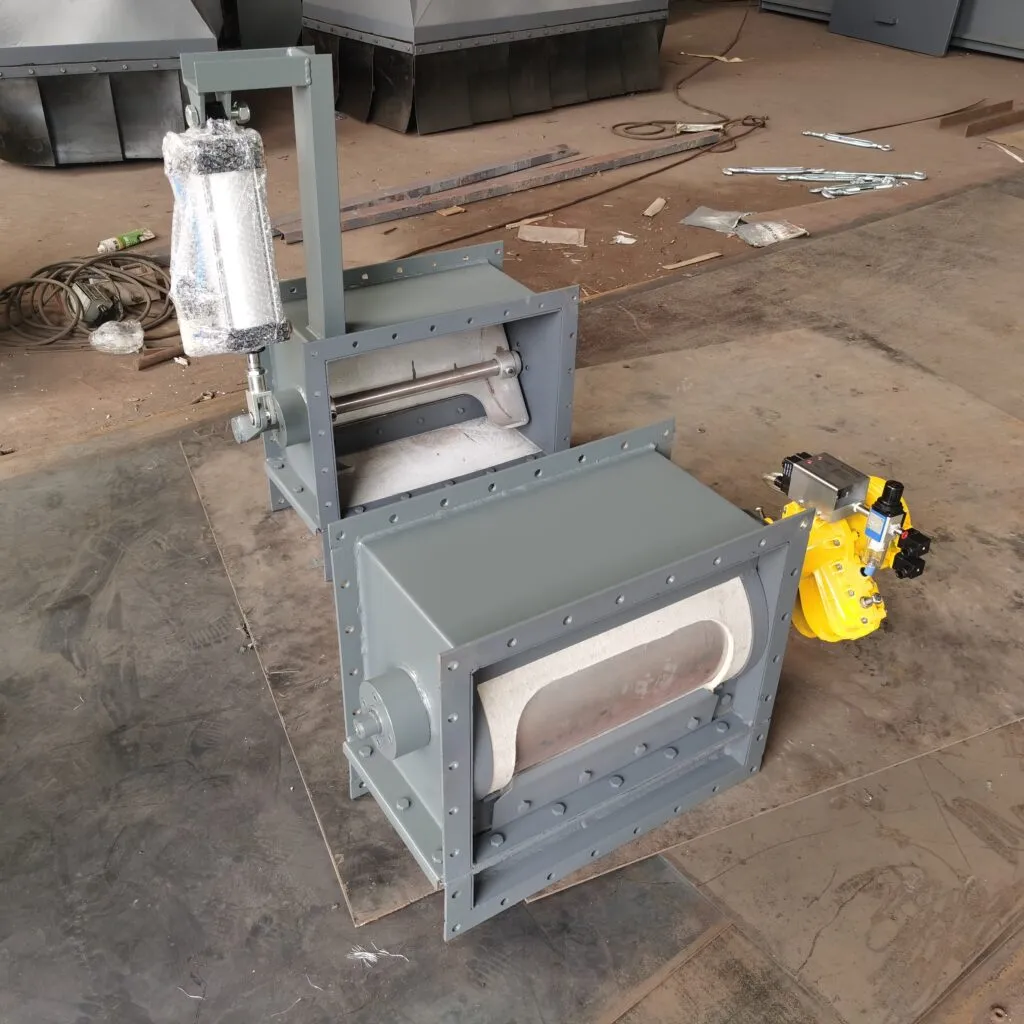 Flow Control Gate for Air Slide Conveyor Flow control gate installed on air slide conveyor discharge